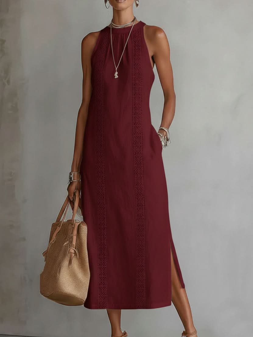 Jimena | Linen Midi Dress with Mao Collar