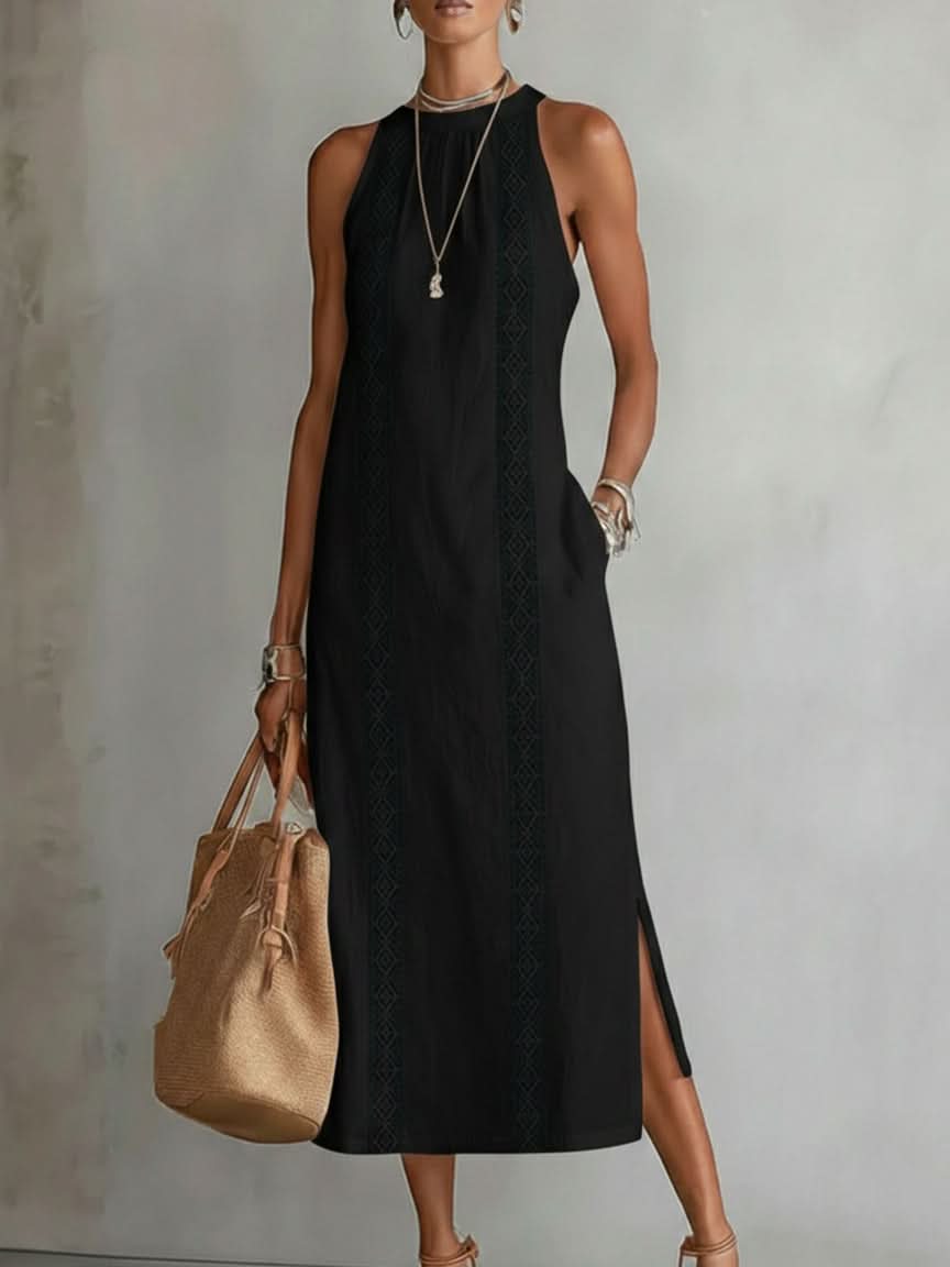Jimena | Linen Midi Dress with Mao Collar